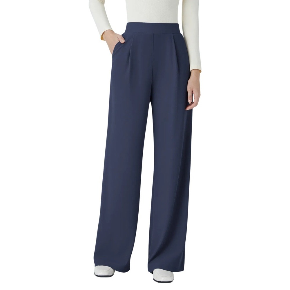 Halara Pants Womens Small Blue Waffle High Waisted Wide Leg Pleated Trousers
